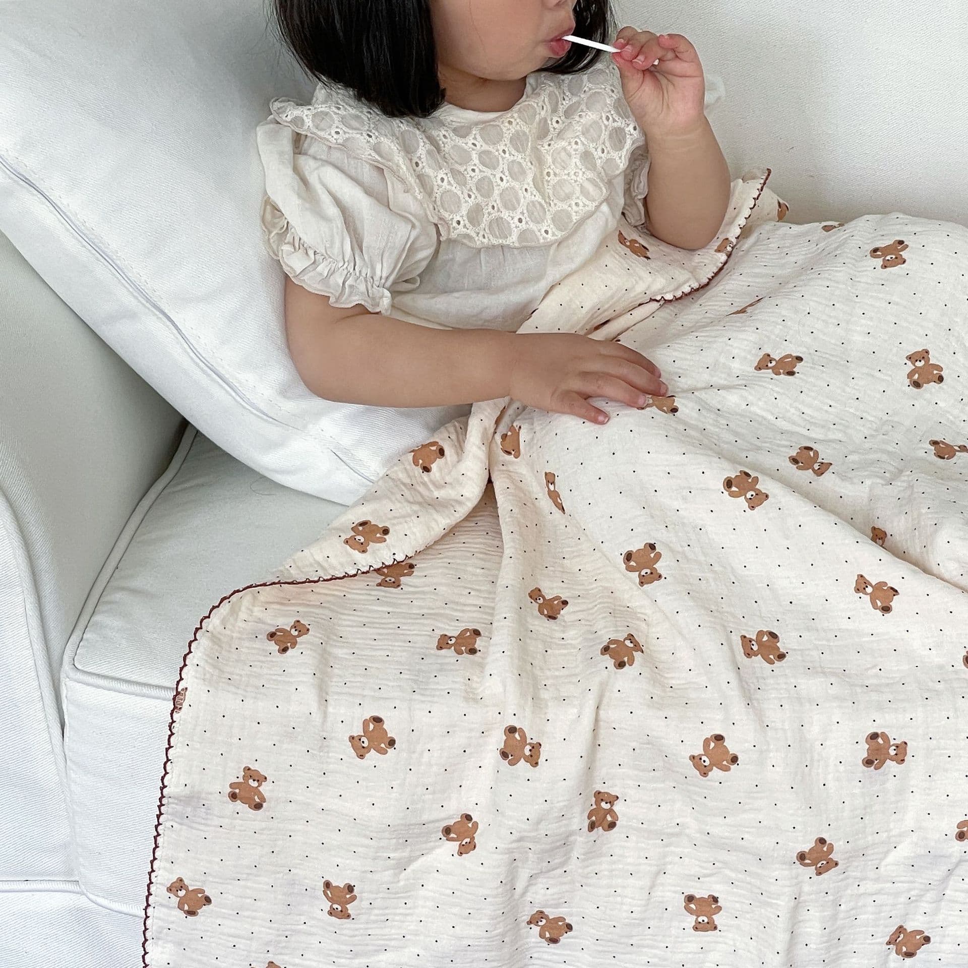 ふんわり優しい くまさんとお花のガーゼケット
